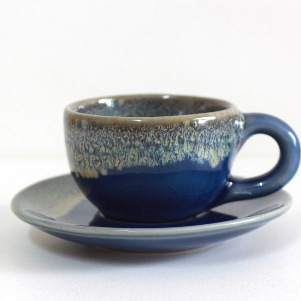 2.7oz, 80ml, Espresso Cup with Saucer, Coffee Cup with Saucer, Espresso Cup, Coffee Cup, Navy Color with Crack Tile