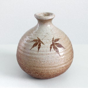 Duty included for US | 4.5&quot;, Vase, Ceramic Vase, Japanese Vase, Raw Brown with Leaf