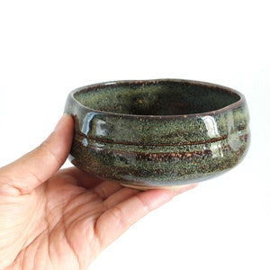 Flat Bowl, 4, 11.2oz, 330ml, Japanese Bowl, Ceramic Bowl, Antique Bowl, Handmade Bowl, Green image 6