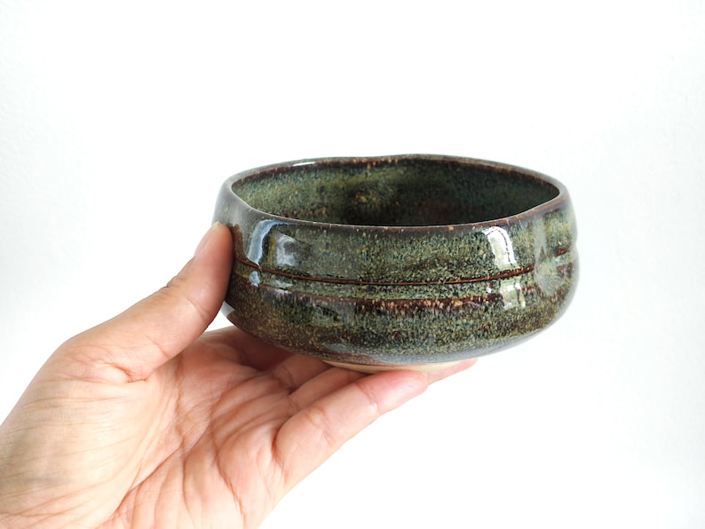 Flat Bowl, 4, 11.2oz, 330ml, Japanese Bowl, Ceramic Bowl, Antique Bowl, Handmade Bowl, Green image 6