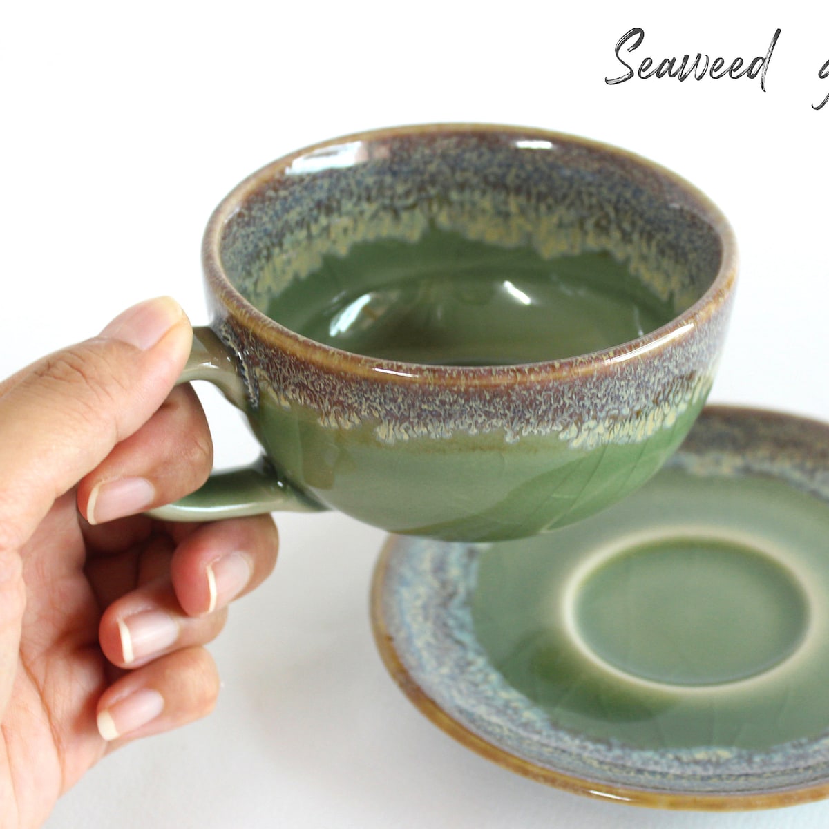 Set of 4 Latte Cup Set (Colors: Blue, Seaweed, Jade, Gold Yellow)