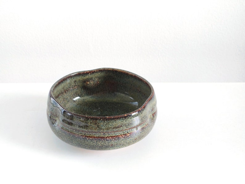 Flat Bowl, 4, 11.2oz, 330ml, Japanese Bowl, Ceramic Bowl, Antique Bowl, Handmade Bowl, Green image 7