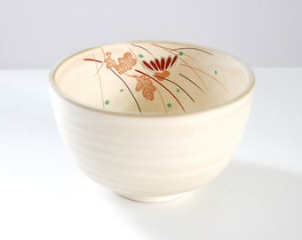 9oz, 270ml, Chawan, Japanese Tea Cup, Antique Tea Cup, Ceramic Tea Cup, White with Leaf Painting Interior