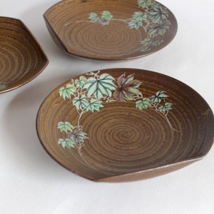 Japanese Plate, 14.5, Small Plate, Ceramic Plate, Side Dish, Brown with Leaf Painted | Vintage Japanese Collectible