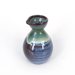 Duty included for US | 4.4&quot;, Tokkuri Sake Bottle, Ceramic Sake Bottle, Japanese Sake Bottle, Japanese Vase, Blue with Green Melted