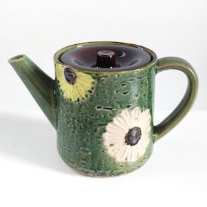 Théière japonaise, 14,5 oz, 430 ml, théière en céramique, verte avec fleurs et texture envie *** OCCASION ***