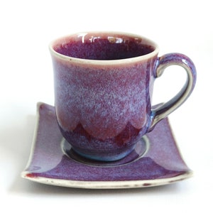Duty included for US | 7.1oz, 210ml, Ceramic Cup with Saucer, Handmade Ceramic Cup, Ceramic Cup, Tea Cup, Coffee Cup, Purple | New Thai