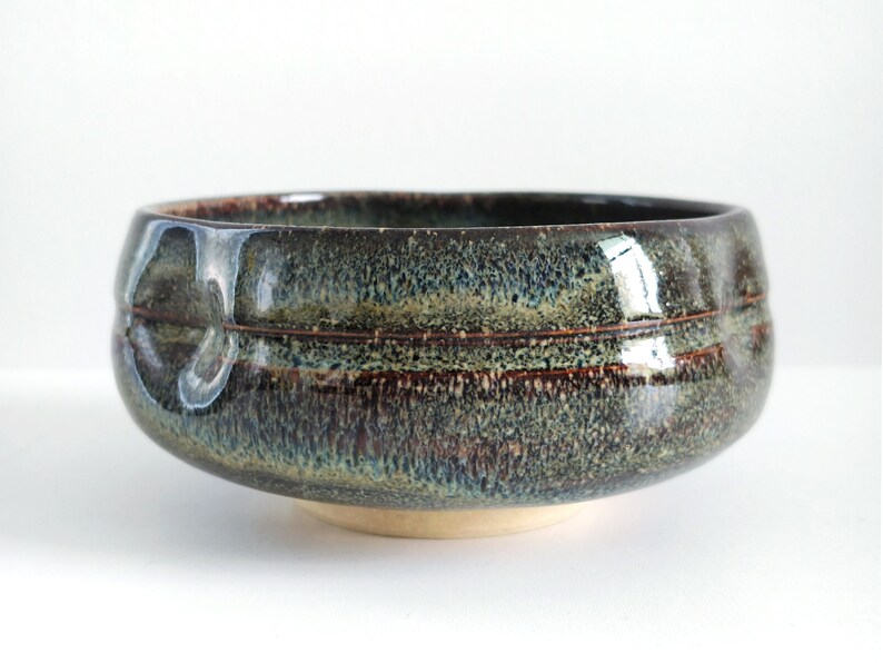 Flat Bowl, 4, 11.2oz, 330ml, Japanese Bowl, Ceramic Bowl, Antique Bowl, Handmade Bowl, Green image 2