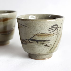 6.4oz, 190ml, Yunomi, Japanese Tea Cup, Ceramic Tea Cup, Japanese Handmade Tea Cup, Dark Gray with Landscape