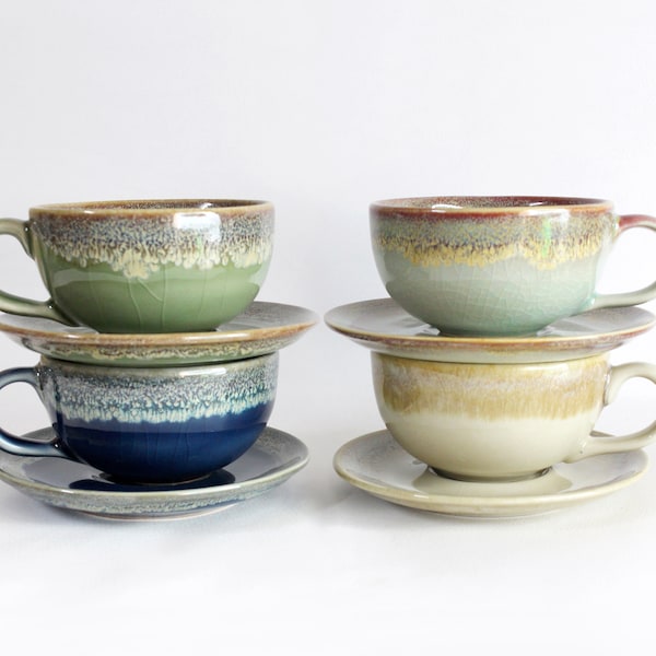 Set of 4 Coffee Cup Set, 7.4oz, 220ml, 4 Latte Cup, 4 Coffee Cup with Saucer, 5 Colors, **EXPRESS SHIPPING**