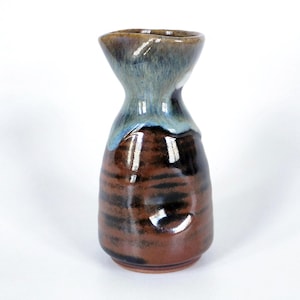 Duty included for US | 4.8&quot;, Tokkuri Sake Bottle, Ceramic Sake Bottle, Japanese Sake Bottle, Japanese Vase, Brown with Blue Melted