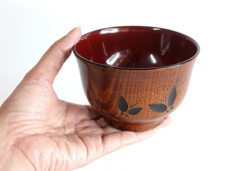 Wooden Bowl, 8.4 oz, 250 ml, Chataku, Wooden Soup Bowl, Wooden Rice Bowl, Soup Bowl, Rice Bowl, Wooden lines with Butterflies image 8