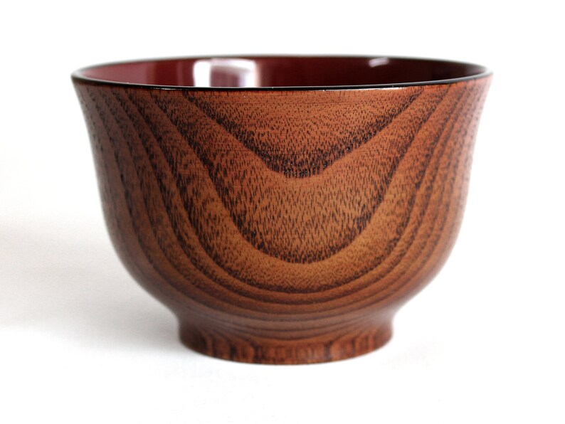 Wooden Bowl, 8.4 oz, 250 ml, Chataku, Wooden Soup Bowl, Wooden Rice Bowl, Soup Bowl, Rice Bowl, Wooden lines with Butterflies image 4