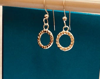 Handmade, Hammered texture,circle, drop earrings.