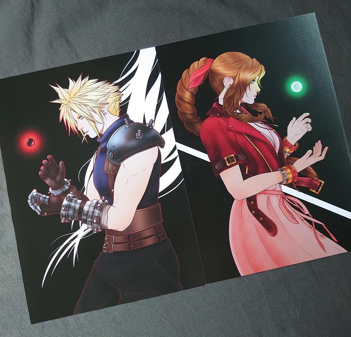 FFVII 'Black & Holy Materia' Cloud/Aerith A5 - A4 Art Print