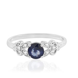 Vintage 18K White Gold Diamond & Blue Sapphire Engagement Ring