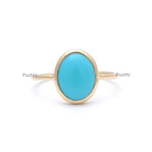Solid 14K Yellow Gold Ring, Oval Sleeping Beauty Arizona Turquoise Genuine Gemstone Ring, Cocktail Ring Minimalist Wedding Anniversary Gifts