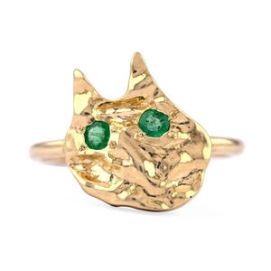 Textured Cat Face Gold Ring, Cute Kitty Ring, Solid 14K Gold Ring, Nugget Face Ring, Cat Lover Ring, Minimalist Cat Ring, Statement Ring.