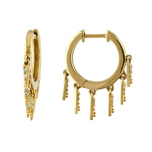 Créoles Huggie en or 14 carats et diamants : boucles d'oreilles levier faites main