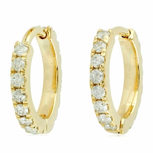 Natural Diamond Eternity Gold Huggie Hoop Earrings, Solid 14K Yellow Gold Earrings, Handmade Minimalist Gold Jewelry, Valentine&#39;s Day Gifts.
