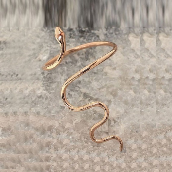 Solid 14K Rose Gold Snake Ring Plain Wave Serpent Ring Dainty Ring Adjustable Snake Ring Animal Jewelry valentine Day special gift idea