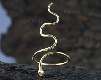 14K Solid Gold Snake Ring, Adjustable Serpent Ring, Dainty Animal Jewelry Gift