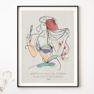 Princess Ariel Mermaid - Abstract art - Line art- Illustrated Poster Gift