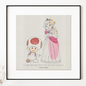 Mushroom Kingdom Princess Minimalist Print | Gaming Art Print | Video Game Decor | Fantasy Artwork | Gift for Gamers | Geeky Home Decor