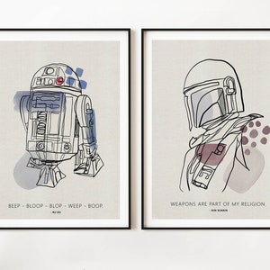 Bounty Hunter and Blue Droid Duo Minimalist Poster | Fantasy Art Print | Quote poster | Geeky Home Decor | Gift for Sci-Fi Lovers| Film Buff