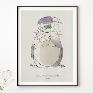 Whimsical Fluffy Forest Spirit Minimalist Poster | Spring Decor | Fantasy Art Print | Geeky Home Decor | Gift for Anime Lovers| Film Buff