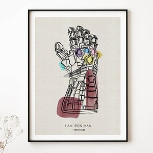 Heroic Metal Man Glove & Stones Minimalist Poster | Fantasy Art Print | Quote poster | Geeky Home Decor | Gift for Sci-Fi Lovers| Film Buff