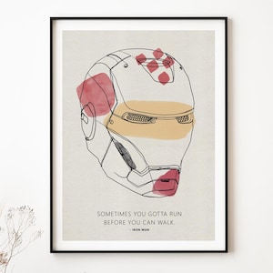 Casque d'homme en métal minimaliste de science-fiction - Art abstrait - Dessin au trait - Poster illustré cadeau