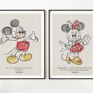 DUO de souris célèbres en dessin animé - Art abstrait - Dessin au trait - Poster illustré cadeau