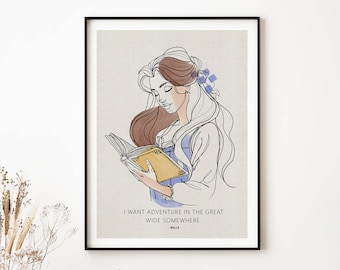 Minimalist Princess Belle Quote Poster | Subtle Disney Wall Decor | Girls Room Decor | Gift for Disney Lovers | Illustrated Line Art Print