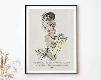 Princess Tiana Minimalist Print – Abstract Line Art Poster – Black Princess Wall Decor – Gift for Little Girls, toddler boys & Disney Fans