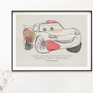 Animation Car movie Lightning Minimalist  - Abstract art - Line art- Illustrated Poster Gift