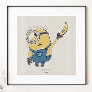 Yellow Minions Banana Despicable Me inspired - Toddler decor - Nursery Decor - Line art