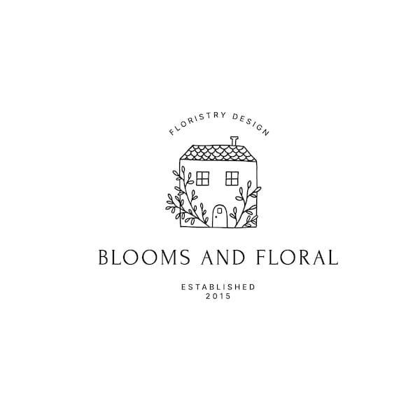 Logotipo prefabricado, Logotipo de sello, Diseño de logotipo de casa floral, Logotipo de cabaña, Logotipo de granero, Logotipo de la casa, Logotipo minimalista, Logotipo floral, Casa de campo, Granero,