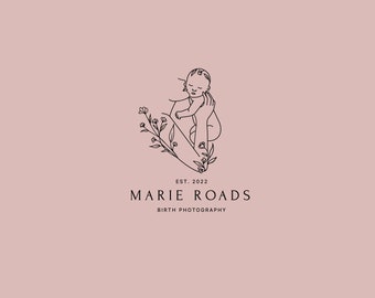Premade Logo, Motherhood Logo, Birth Photography, Doula Logo, Vintage Illustration Logo, Mother Earth Logo,Breastfeeding, Mother and Baby,
