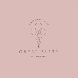 Premade Logo, Stamp logo, Party Logo, Minimalist Logo, Entertainment Logo, Children&#39;s Party Logo, Hand drawn logo, Party Logo, Balloon Logo