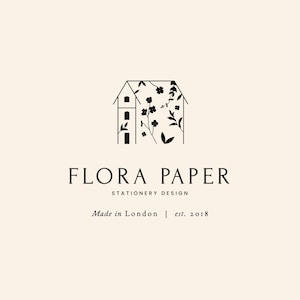 Premade Logo, Stamp logo,Floral House Logo Design,Premade Logo Template,Flower Plant Logo, House Logo,Minimalist Logo,Floral Logo, Barn Logo