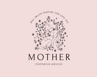 Premade Logo, Motherhood Logo, Birth Photography, Doula Logo, Vintage Illustration Logo, Mother Earth Logo,Breastfeeding, Mother and Baby,