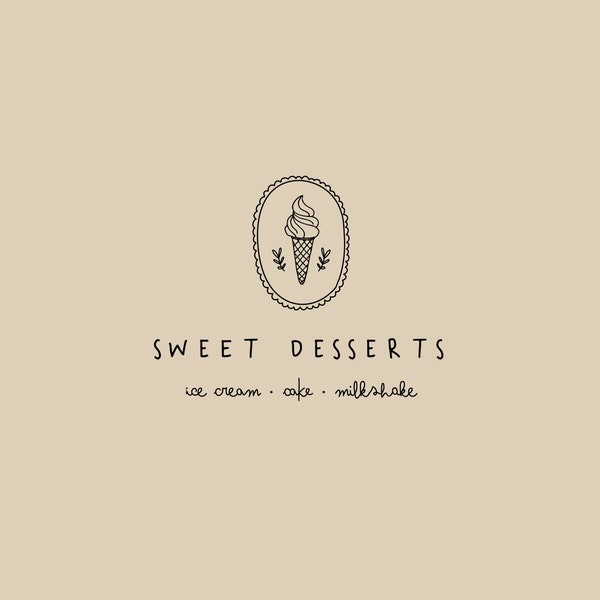 Premade Logo, Stamp logo, Cake Logo,Premade Logo Template, Branding,Ice Cream Logo, Brand Design, Cafe Logo, Ice Cream Parlour, Dessert logo