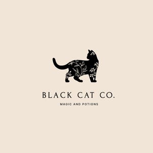Logotipo pré-fabricado, logotipo de carimbo, logotipo de gato, logotipo de gato preto, logotipo mágico, logotipo de gato floral, logotipo de poções, logotipo de bruxaria, logotipo de adivinhação, logotipo de animal