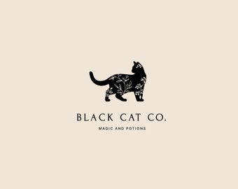 Premade Logo, Stamp logo, Cat Logo, Black Cat Logo,Magic Logo,Floral Cat Logo, Potions Logo,Witchcraft Logo, Fortunetelling Logo,Animal Logo