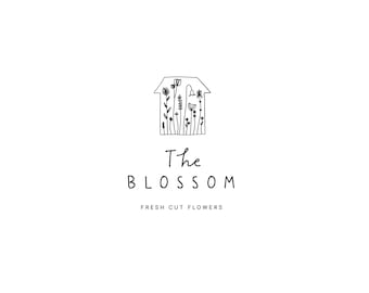 Premade Logo, Stempel logo, Floral House Logo Design, Bloem Plant Logo, Huis Logo, Minimalistisch Logo, Floral Logo, Schuur Logo, Doodle Logo,