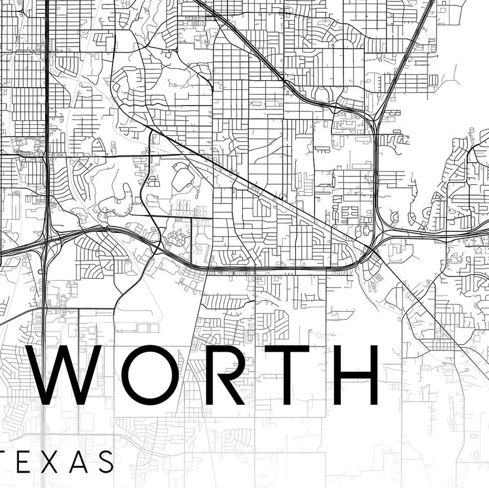 Fort Worth Maptexasprintable City Mapdigital DOWNLOAD | Etsy