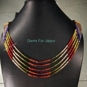 5 Strands Top Quality Multi Sapphire Zircon Rounded Beaded Necklace, Ready To Wear Natural Faceted Gemstone Necklace, Multi CZ Necklace