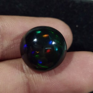 8 Cts AAA Quality Natural Ethiopian Black Opal Loose Gemstone, Black Opal, Round Shape Multi Fire Opal Cabochon, Opal Jewelry Gemstone