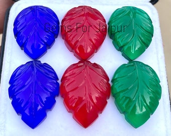 20X15 MM Blue Sapphire Leaf Carved Loose Gemstone, Carving Cabochon, Wholesale Sapphire, 2 Pieces Pair Earring Jewelry Gemstone